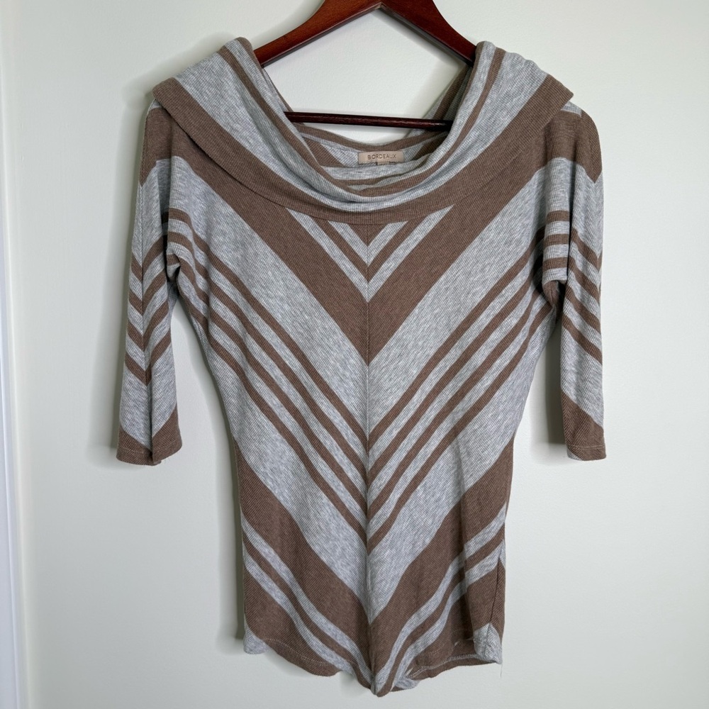 Anthropologie Bordeaux Cowl Neck Grey Brown Top Size XS